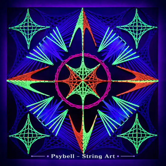 Handmade UV string art "Abstract mashin" by Psybell – abstract geometric nail and thread string art design