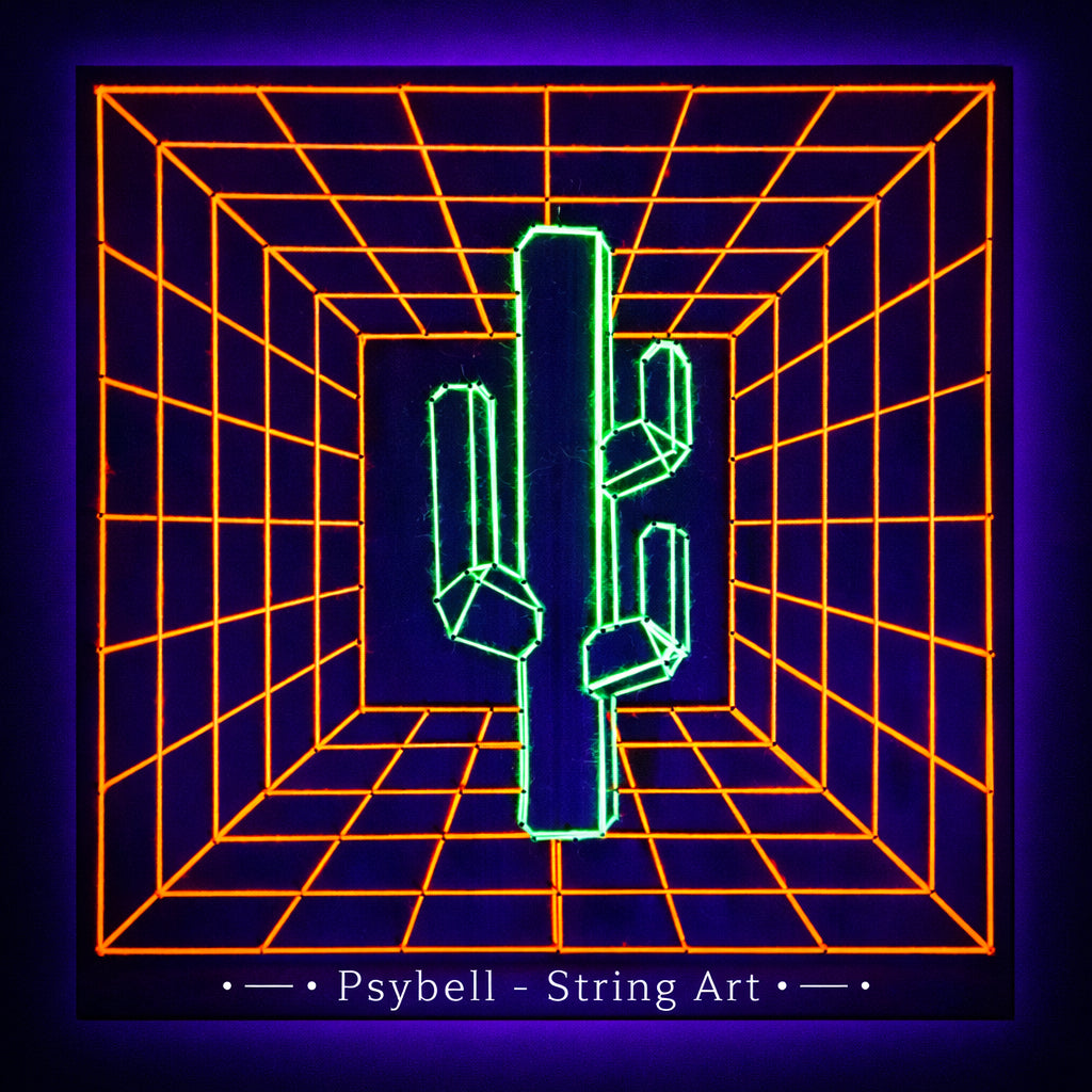 Handmade UV string art "Cactus" by Psybell – geometric cactus inspired nail and thread artwork