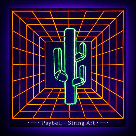 Handmade UV string art "Cactus" by Psybell – geometric cactus inspired nail and thread artwork