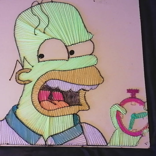 Video with string art Homer Simson - Time! The string art is fluorescent and UV reactive cottons are use. Handmade cartoon character by Psybell