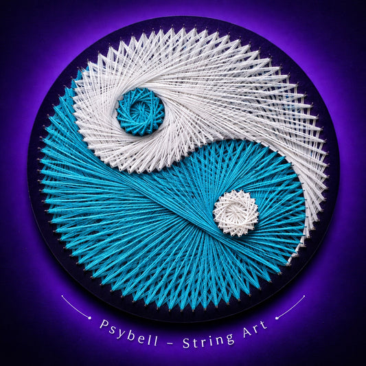 Handmade UV string art "Corridor" by Psybell – psychedelic geometric corridor illusion string art design